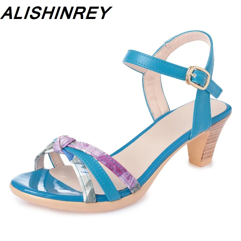 

ALISHINREY Women Sandals Women genuine leather Sandals Comfortable shoes Fashion Summer Women High Heels Sandals Big Size 42 43
