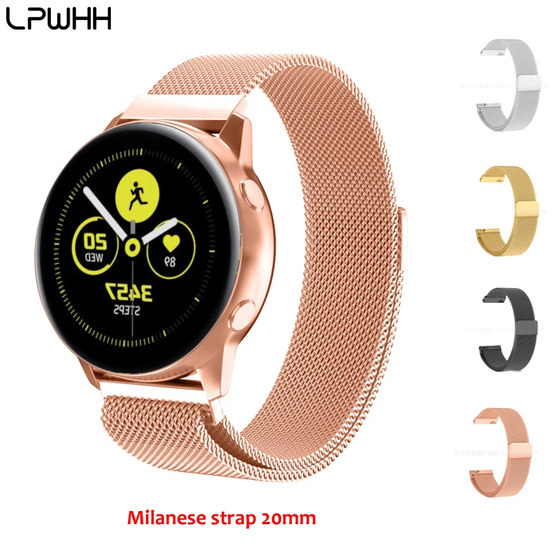 

LPWHH Stainless Steel Milanese Strap 20mm For Samsung Galaxy Active Watch Gold Multicolor Buckle Magnet Womens Wristwatch Bands