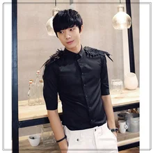 Мужской серебряный кулон с крылями, вышивка, epaulette, Повседневная рубашка с рукавом три четверти, белая легкая футболка, певица, костюмы, одежда