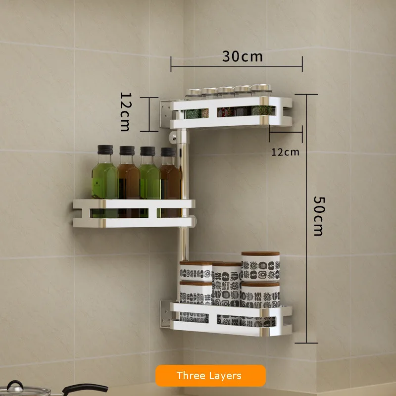 1 шт. угловая полка с поворотом на 180 градусов, 3 яруса, кухонные полки для ванной комнаты, 304 из нержавеющей стали, двухслойная угловая полка для хранения - Цвет: Three Layers