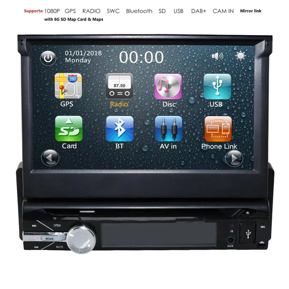 Backup Camera+GPS Single 1 Din Car Stereo Radio HD DVD Player Bluetooth