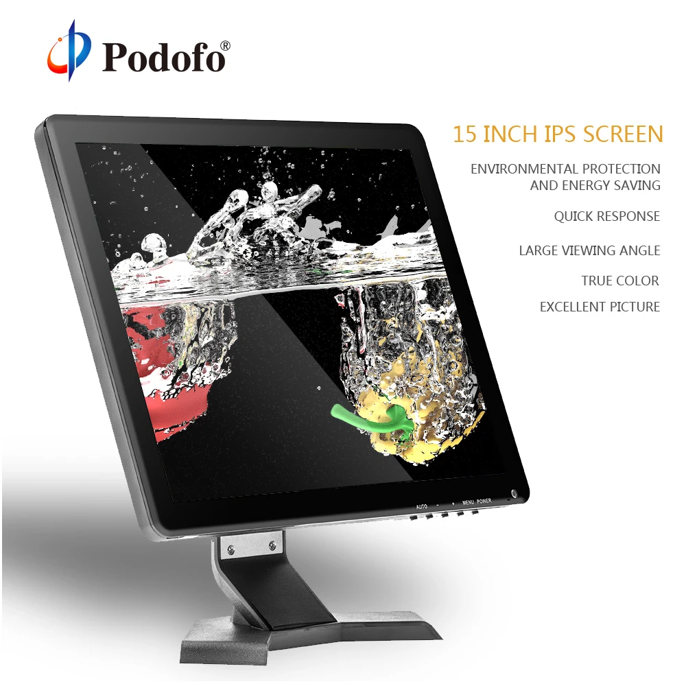 

Podofo 15" IPS LCD HD Monitor TV & Computer Display 1024x768 Color Screen Camera Video Security CCTV DVD Monitor Speaker BNC VGA