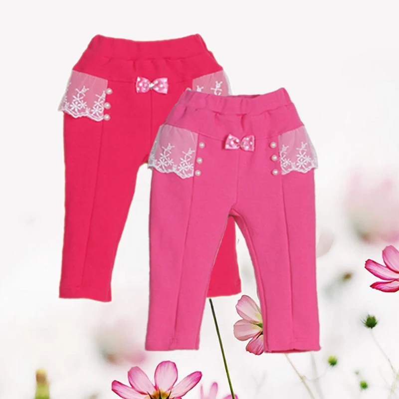 

Little Q Children's clothing british style lace patchwork beads trousers baby pure cotton soft clothes girls kid fashion pants
