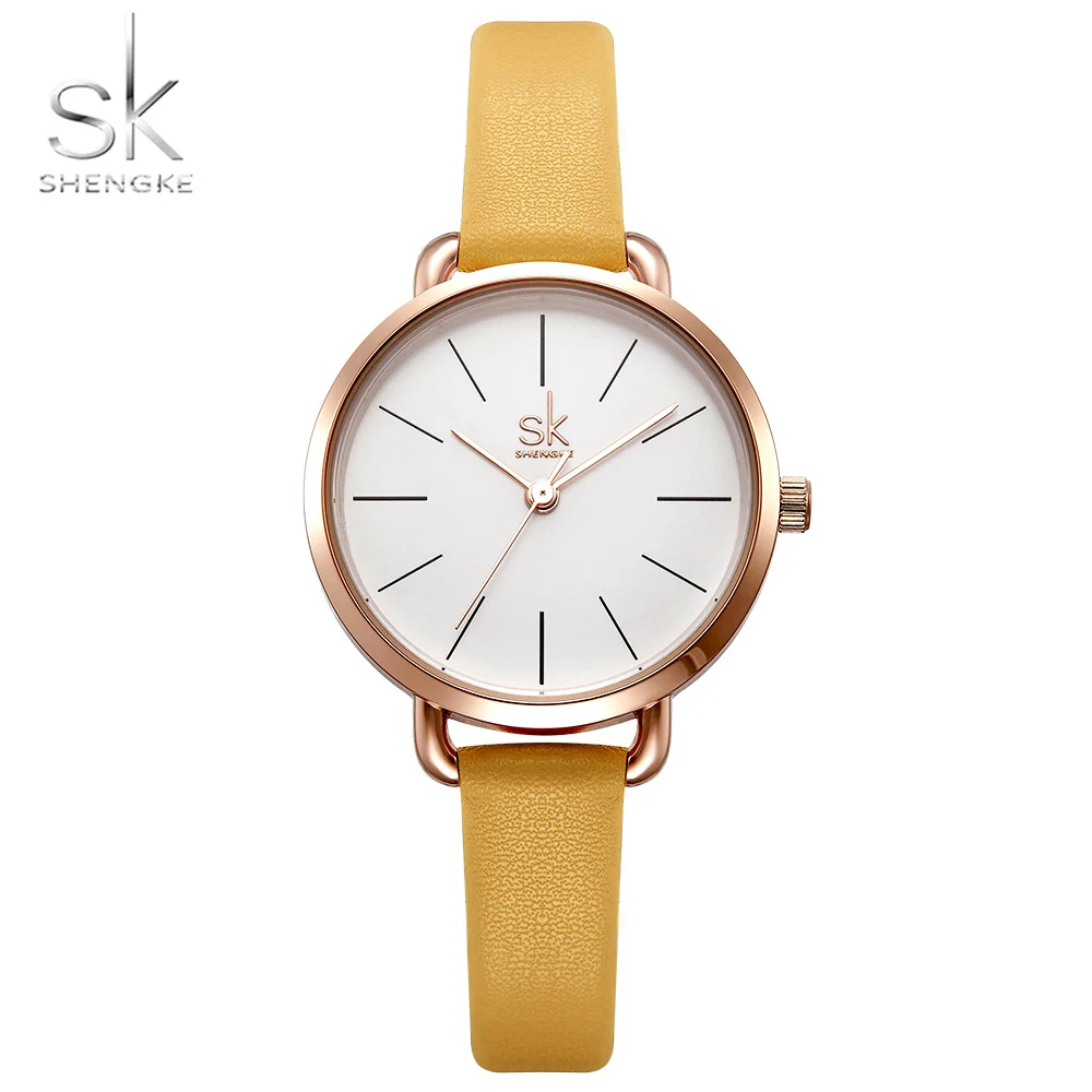 

SHENGKE Red Leather Strap Women Watches Simple Dial Ladies Dress Quartz Clock Relogio Feminino