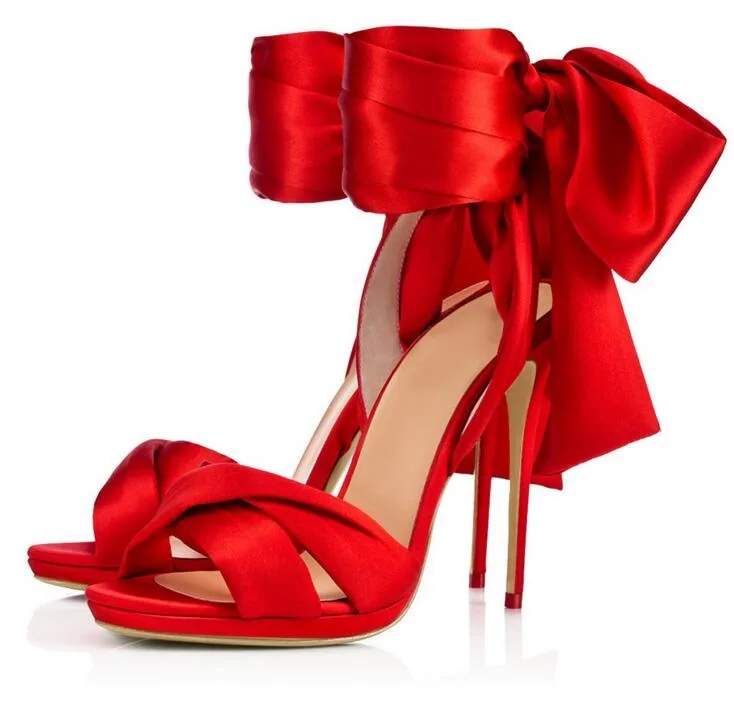 red satin platform heels