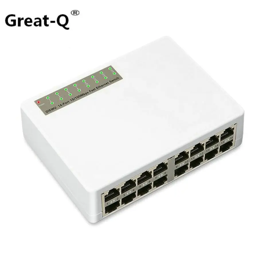 Большой Q 10/100 Мбит/с 16 Порты и разъёмы Fast Ethernet LAN RJ45 RJ-45 сетевой коммутатор концентратор настольный ПК с ЕС/адаптер для розеток американского стандарта