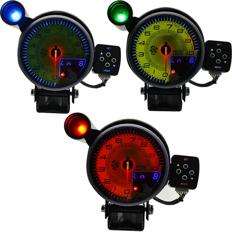 

95MM Tachometer RPM Gauge Stepper motor Three Led Color Display With Shift Light