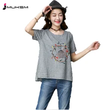 Футболка женская Новая летняя Корейская свободная Свободная рубашка большого размера в полоску с короткими рукавами Повседневная рубашка из дикого хлопка CJY15