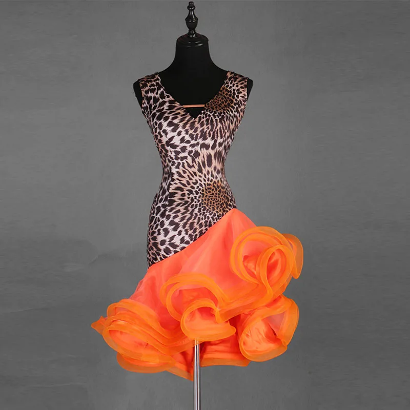 Леопардовое платье для латинских танцев для женщин/девочек на продажу ча-ча/Румба/Самба/бальные танцы одежда для фитнеса женский танцевальный костюм
