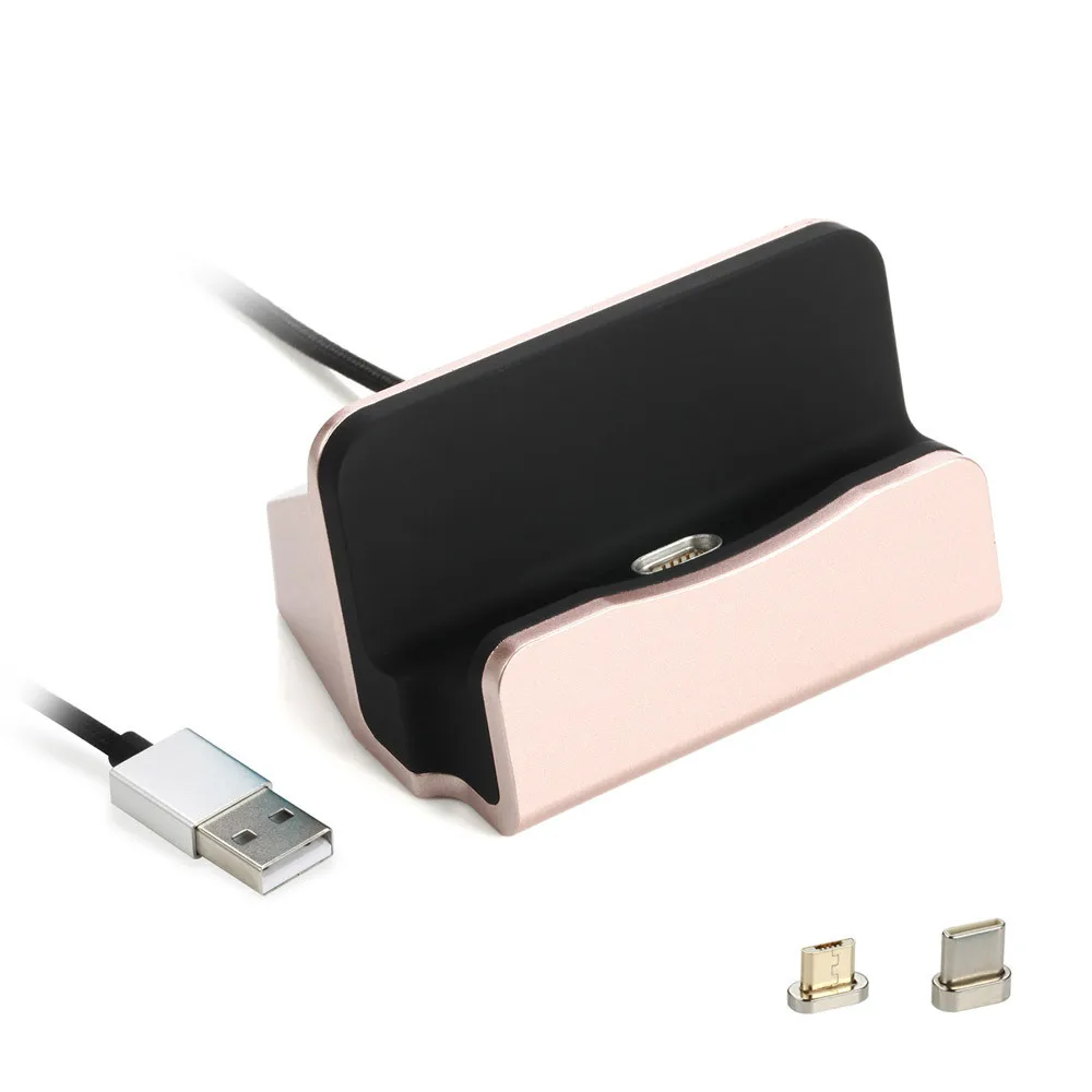 rose gold Магнитная зарядная настольная подставка для зарядного устройства 2 в 1 mirco USB/type-c для Androidphone1 - Цвет: rose gold