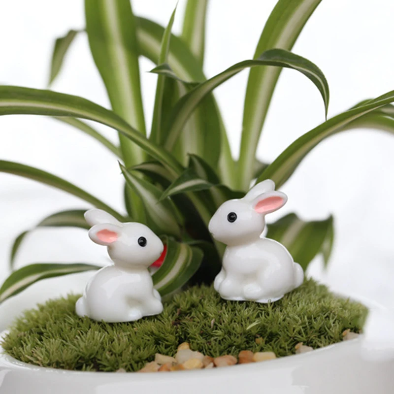 2Pcs/Set Happy Easter Eggs Decor Rabbit Cute Bunny Ornament Mini Resin Garden Easter Decorations for Home wielkanoc Dropship