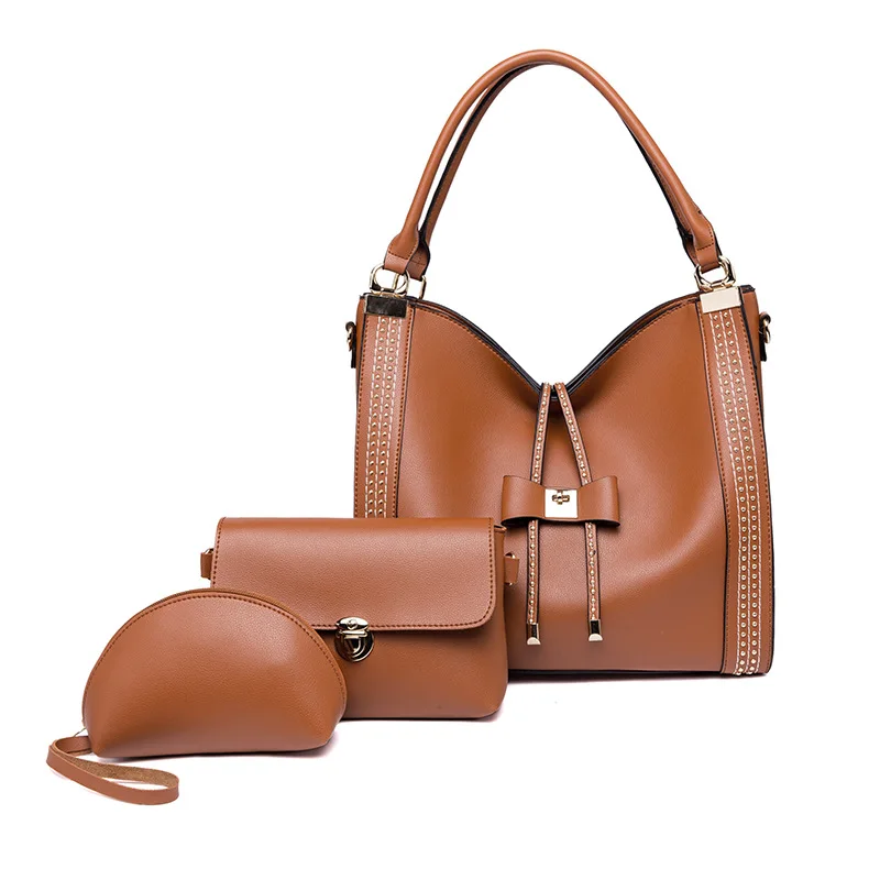 

SGARR Luxury PU Leather Handbags Women Bags Fashion Ladies Shoulder Bag 3 Pieces Set Rivet Crossbody Bag Casual Tote Bags 2019