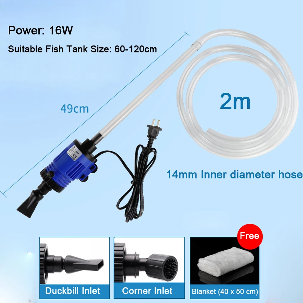 Рыбный бак автоматический смены воды гравий чище аквариум очиститель, инструмент для очистки рыбы фекалий Сифон Вакуумный насос яснее со шлангом - Цвет: 16W  with 2m hose