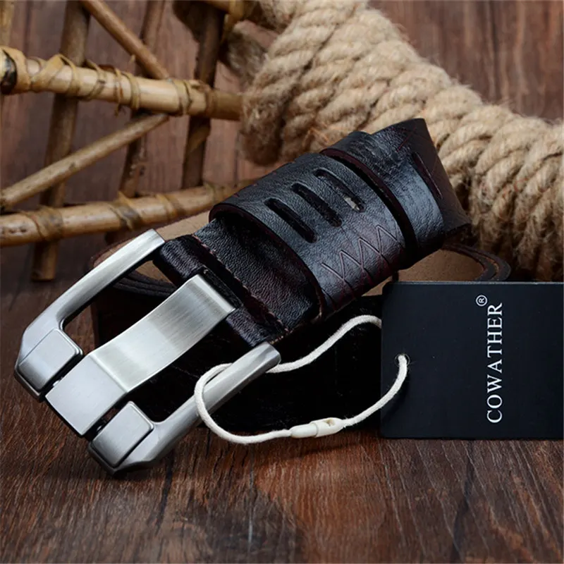COWATHER 2017 QUALITY cow genuine luxury leather men belts for men strap male pin buckle BIG SIZE 100-130cm 3.8 width QSK001 - Image 2
