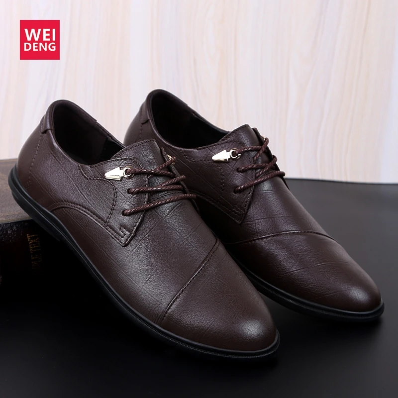 

WeiDeng Office Cow Genuine Leather Men Flats Shoes Fashion Male Shoes Comfortable Summer Light Plus Size Super High Quality