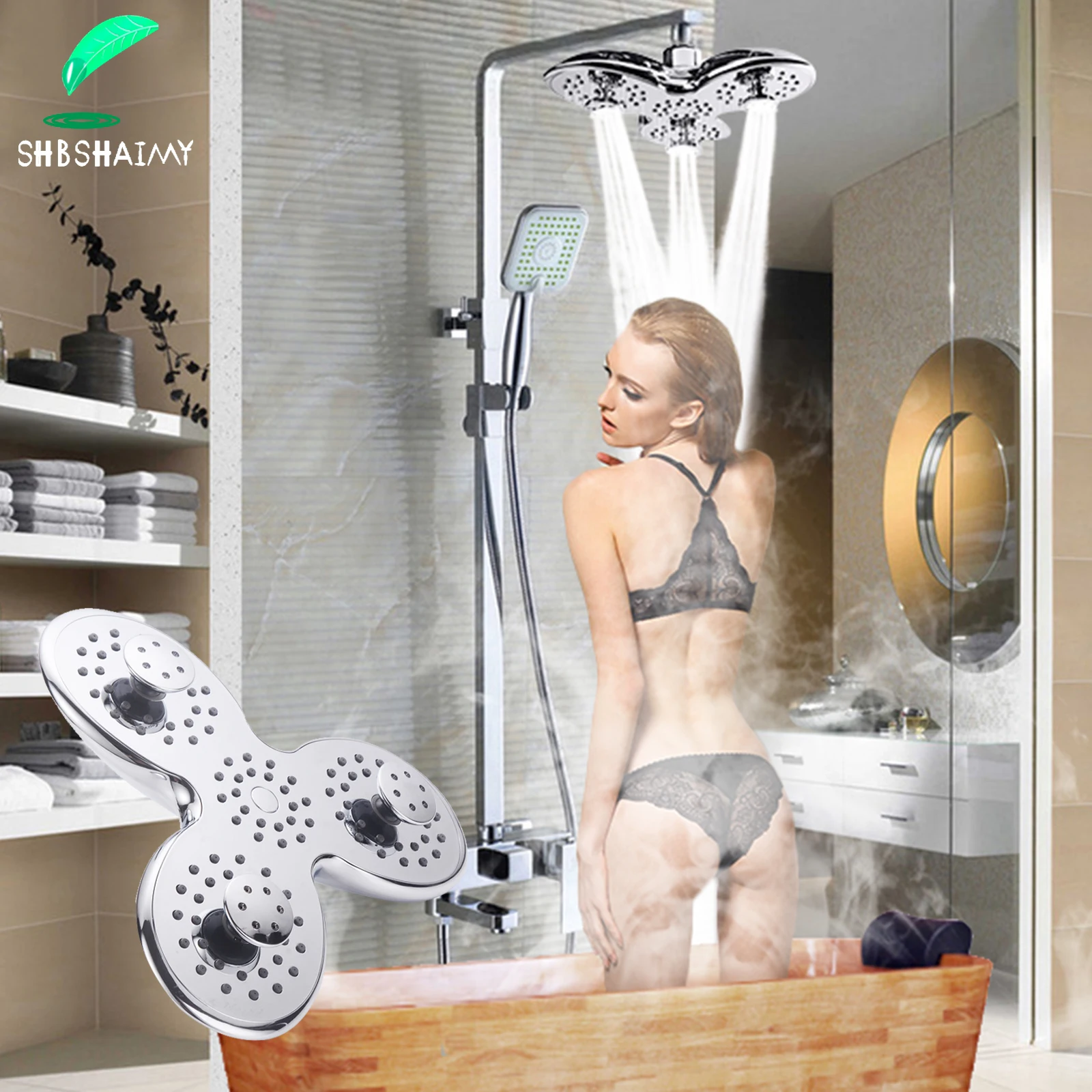 

SHBSHAIMY 10'' Petal Bathroom Shower Head Set Rainfall/Jet SPA Chrome ABS Dual Sprays 3 Mode Bathtub Ceiling Mounted Shower Head