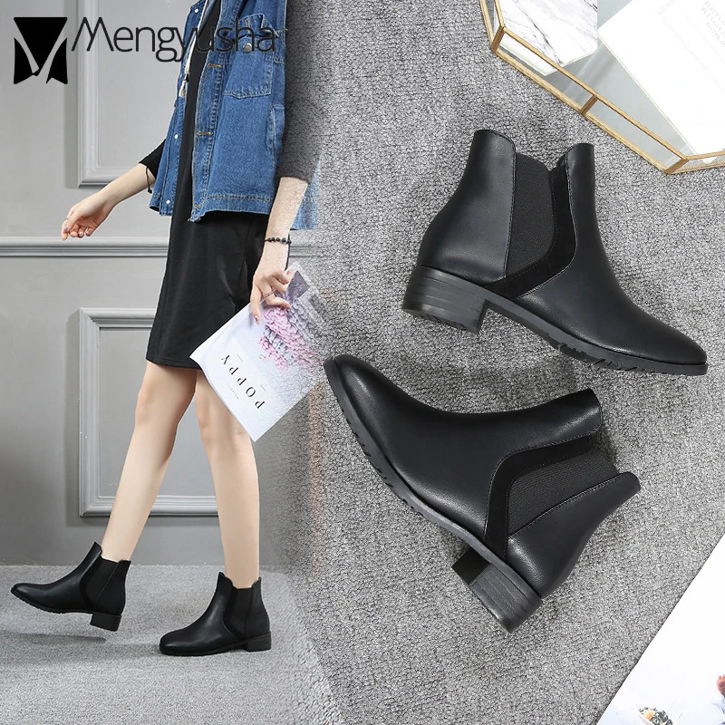 34 43 Botines/Женская обувь Челси женская на блочном каблуке Плюшевые короткие
