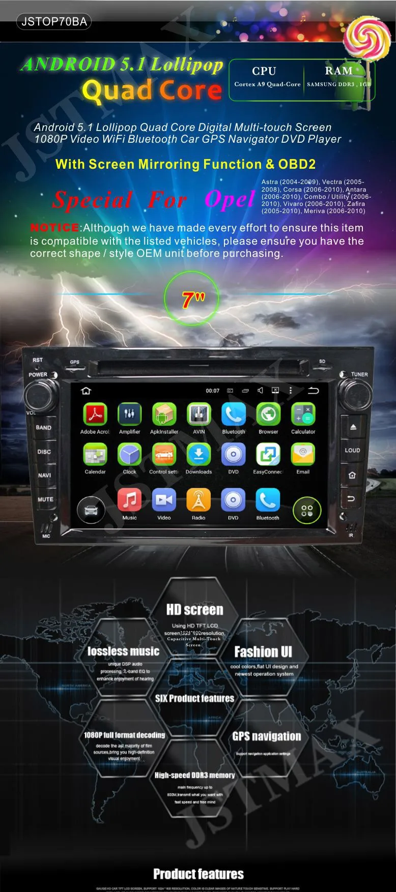 Cheap Quad Core Android 5.1 1024X600 Car DVD for Opel Antara Astra H G Combo Corsa Zafira B Vectra C D Meriva Vivaro Radio GPS Stereo 1