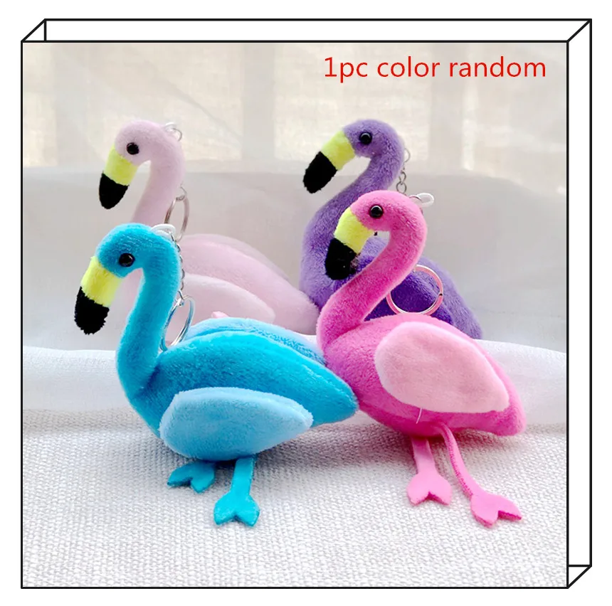 Cartoon Plush Flamingo Keychain Handbag Car Keyring Pompom Key Buckle Jewelry Toys For Girls Children Birthday Gift New