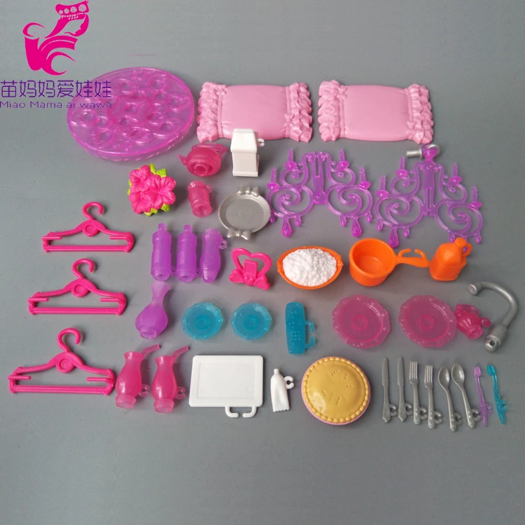 Vaisselle de cuisine accessoires de poupée cintres pour poupées Barbie jouets filles bébé jouer maison de poupée jouets (lot de 40)