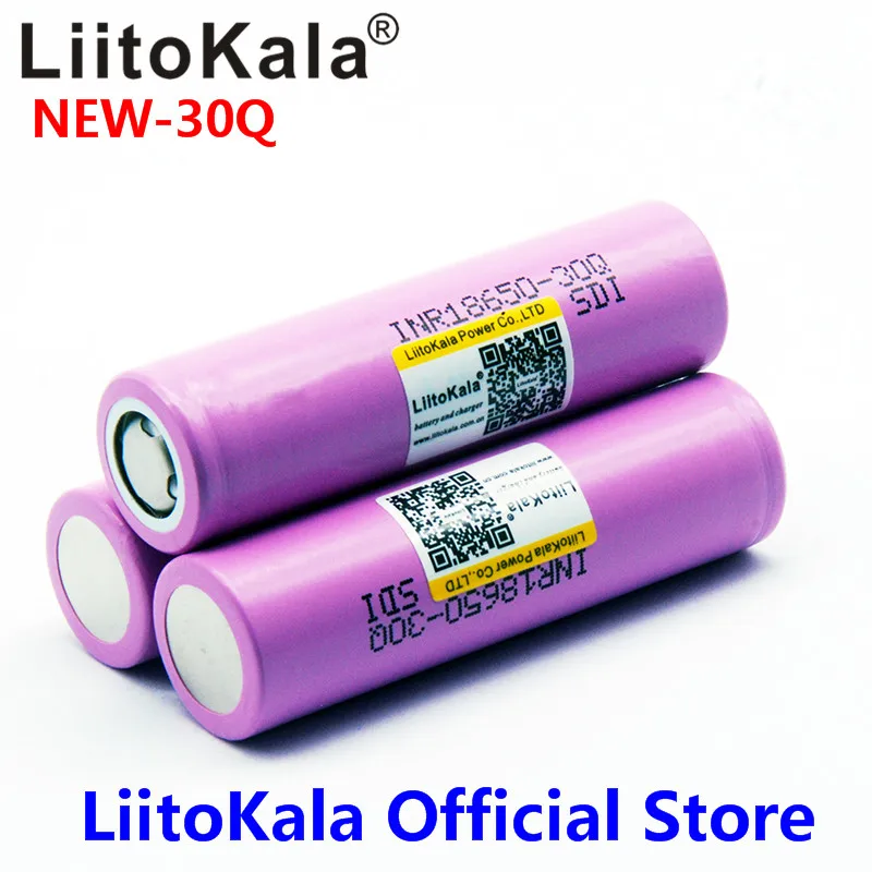 

5PCS LiitoKala 18650 inr18650-30q INR18650 30Q 18650 3000mAh lithium Rechargeable battery For Electronic cigarette with pointed