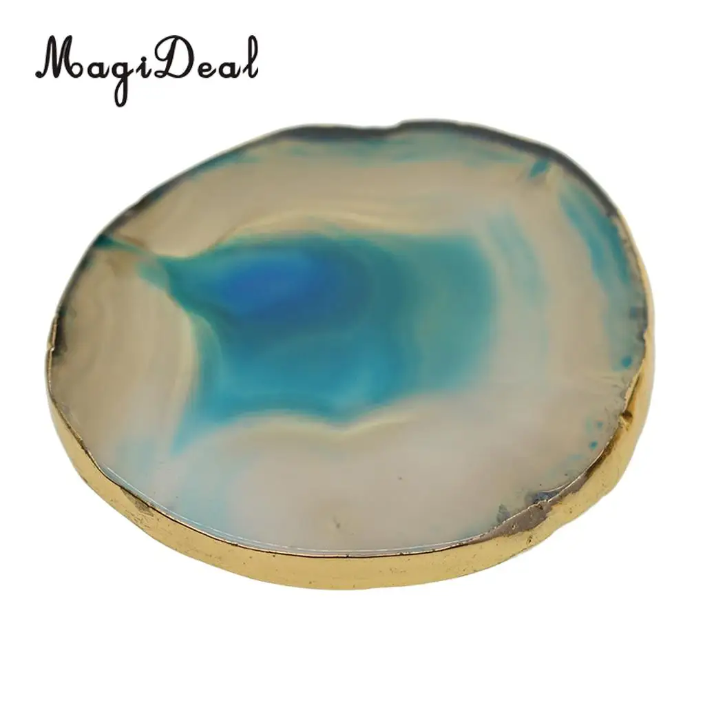 5 Colors Natural Agate Slices, Coasters, Cup Mats, Gold Edge, Crystals Geode Stones Home Decorations, 60-80mm