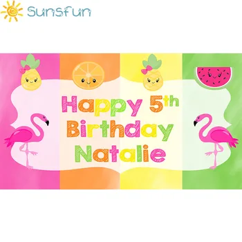 

Sunsfun 5X3FT Photography Backdrops Fruit Flamingo Backdrop Orange Watermelon Pineapple Welcome Baby Shower Background Vinyl