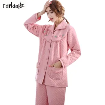 

Fdfklak Plus Size Pyjamas Women Thick Warm Winter Pajamas Set Long Sleeve Cotton Blend Ladies Pijama Sleepwear Pajama S-4XL