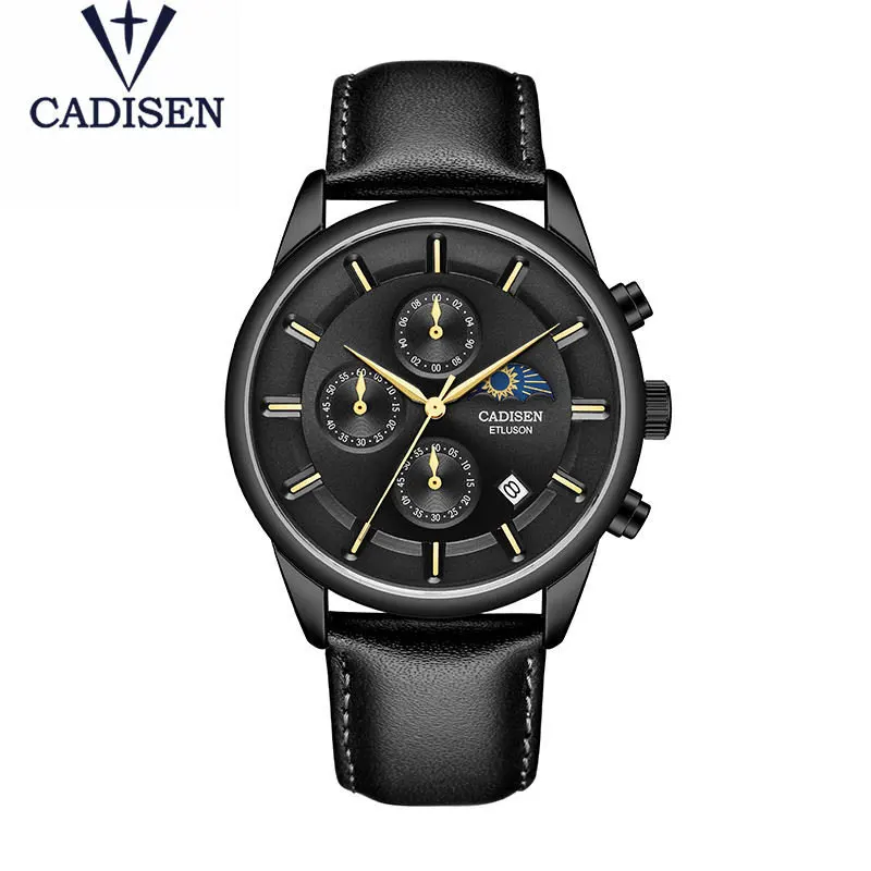 CADISEN новые мужские водонепроницаемые часы Топ бренд Роскошные Кварцевые часы мужские военные кожаные мужские наручные часы Relogio masculino - Цвет: ALL Black No box