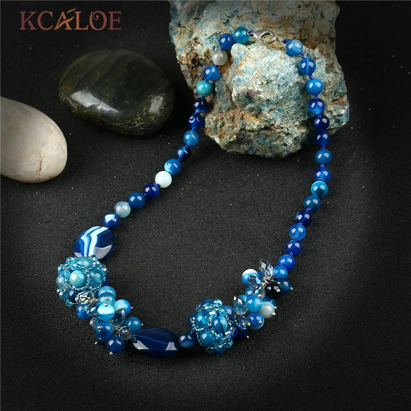 

KCALOE Women's Blue Choker Statement Necklace Jewelry Natural Stone Pendant Handmade Beaded Crystal Necklaces For Women