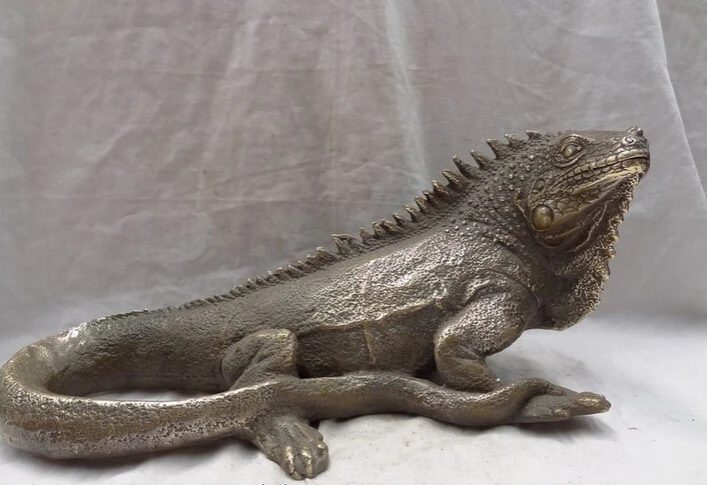 

S5401 14" China Bronze Carved Animals Lizard Cabrite Cayman Crocodile Statue Sculpture D0318