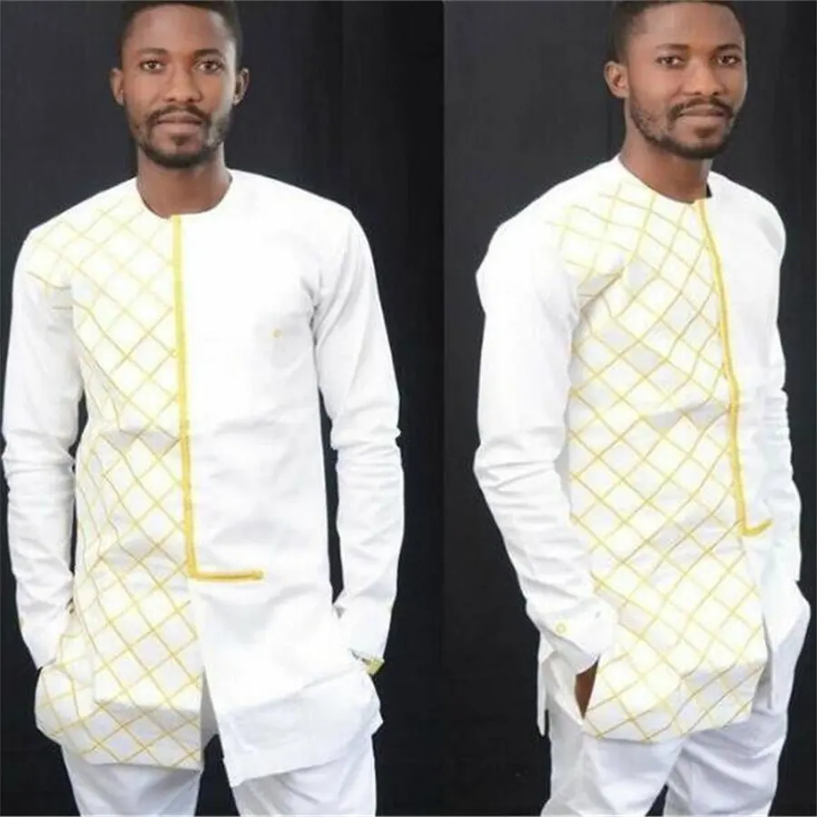 

BAIBAZIN African Dashiki Men's Long sleeve round neck shirt printed button decoration M-3XL