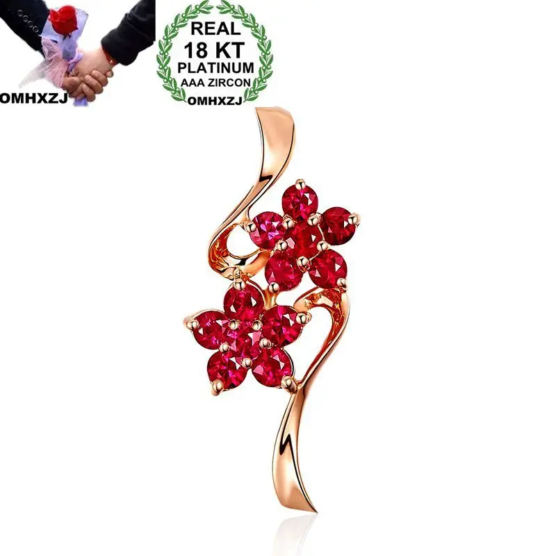 

OMHXZJ Wholesale European Fashion Woman Girl Party Wedding Gift Flower Ruby 18KT Rose Gold Necklace Pendant Charm CA190