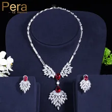 Пера класса люкс в нигерийском стиле Для женщин Детский костюм для вечеринок аксессуары Красный фианит камень большой свадебный ювелирных изделий комплекты для невест J091