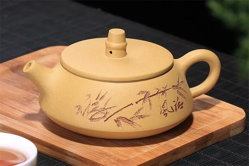 150CC раздетая руда фиолетовая глина Исин Чайник все ручной работы резной живописи чайник подарочная коробка