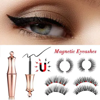 

Eyeliner BellyLady False Eyeashes Kit Waterproof Long Lasting Set 5 Magnet Natural Curl False Eye lashes With Tweezers