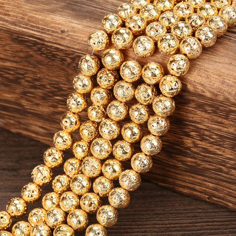 

Gold color Natural Stone Lava Round Loose Beads For Jewelry Making 4 6 8 10 12mm Fit Diy Bracelet Necklace Accessories