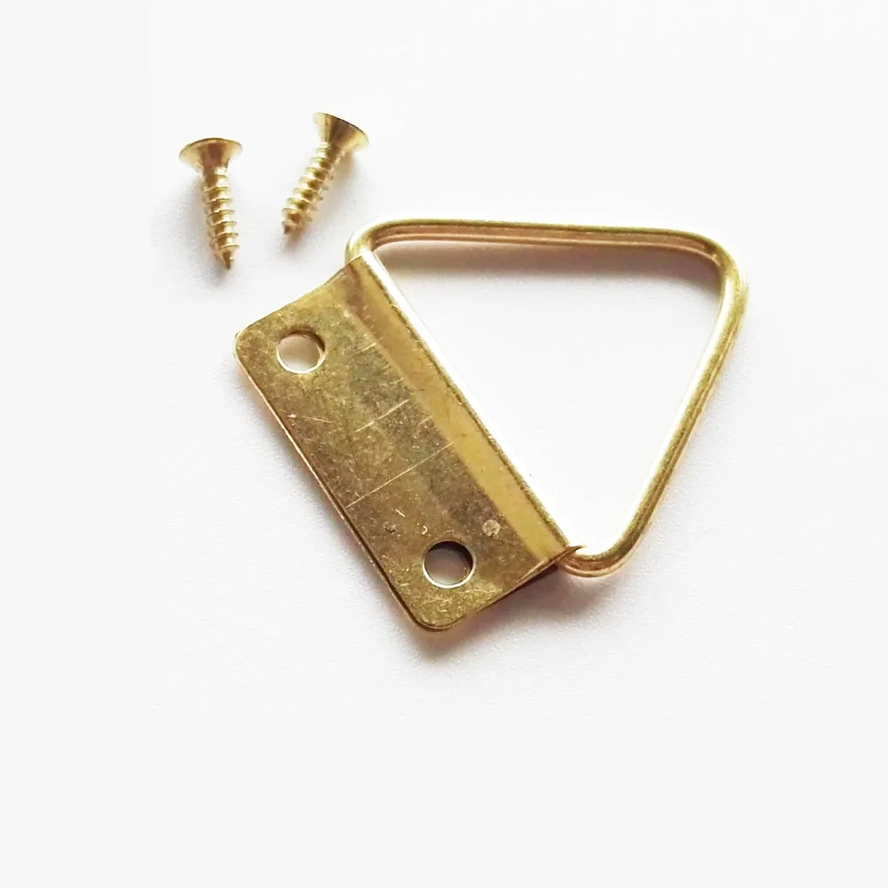 50pcs Golden Double Hole Triangle D-Ring Hanging Picture Photo Oil Painting Mirror Wall Frame Hook Hanger picture frame hook