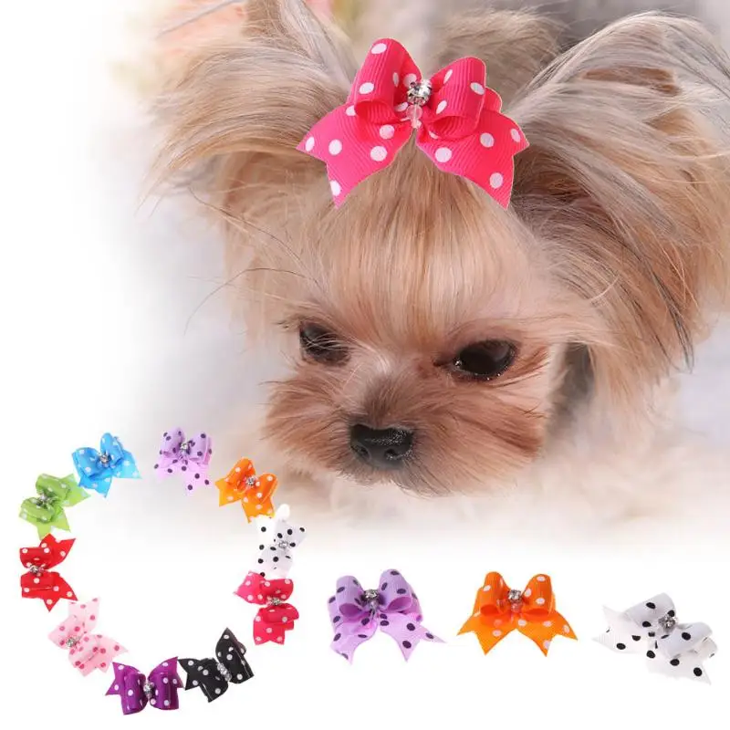 New 10pcs/set Dog Grooming Bows Diamond Style Pet Cat Hair Bows Dog