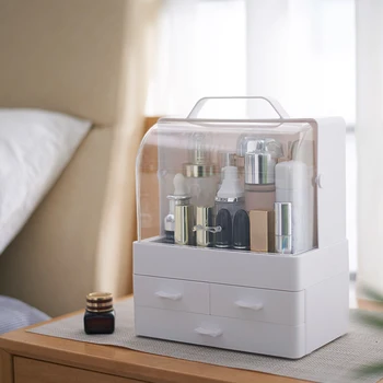 

Small Desktop Makeup Organizer Cosmetic Storage Box with Dustproof Lid