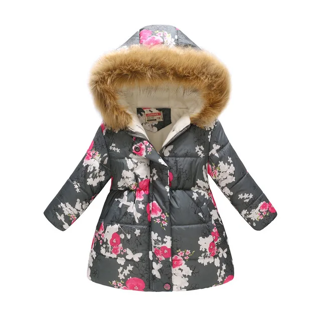 Girls Jackets Winter Coats Cotton-Padded Girls Clothes Children Fur Collar Jackets For Girls Costume Kids Hooded Outerwear - Цвет: gray