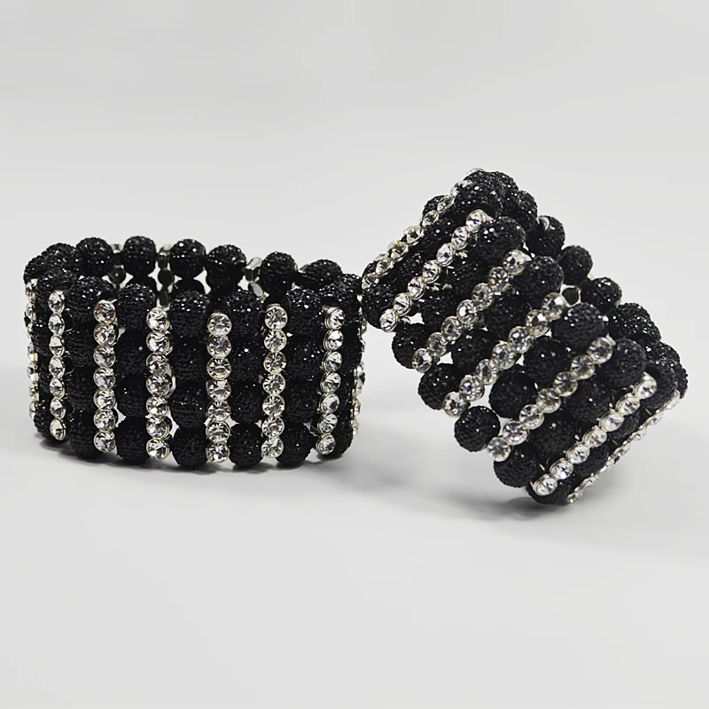 HOT Fashion Multi-row Bead Bracelets Crystal Beaded Bracelet Black Elasticity Bracelets For Women Beautiful Jewelry Gift Fashion Jewelry