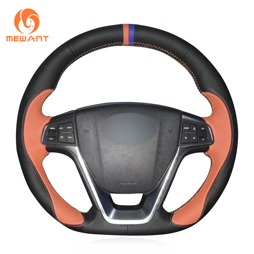 

MEWANT Black Orange Leather Car Steering Wheel Cover for Geely EMGRAND GT 2015 2016 2017
