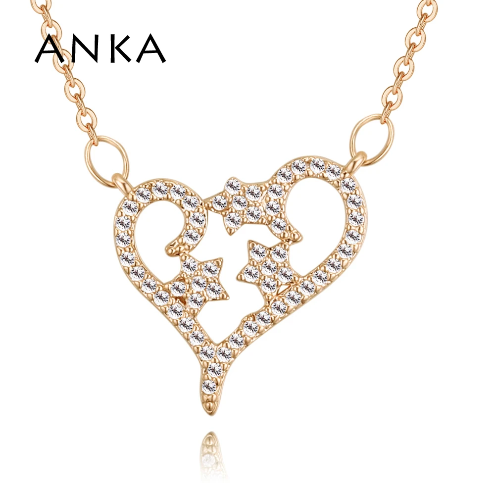 

ANKA star in heart cubic zirconia long pendant necklace for women charm zircon pendants necklaces vintage color jewelry #130985
