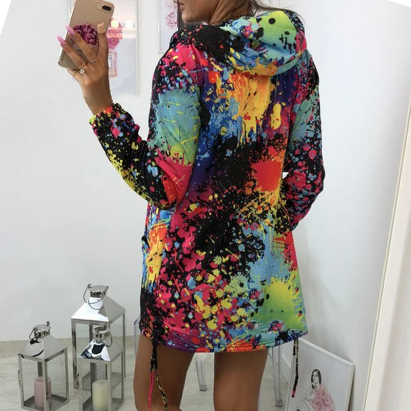 Women Autumn Winter Plus Size Printed Jacket Female Hooded Cashmere Cardigan Sweater Hoodies Coat Ladies Zipper Fashion Tops