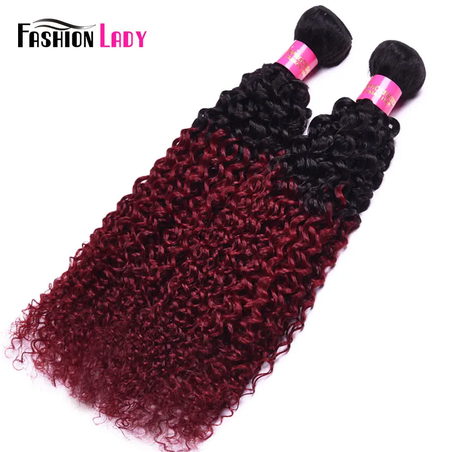 Fashion Lady Pre-Colored Ombre Brazilian Hair 3 Bundles Two Tone Human Hair Weave 1b/burg Burgundy Curly Bundles Non-remy