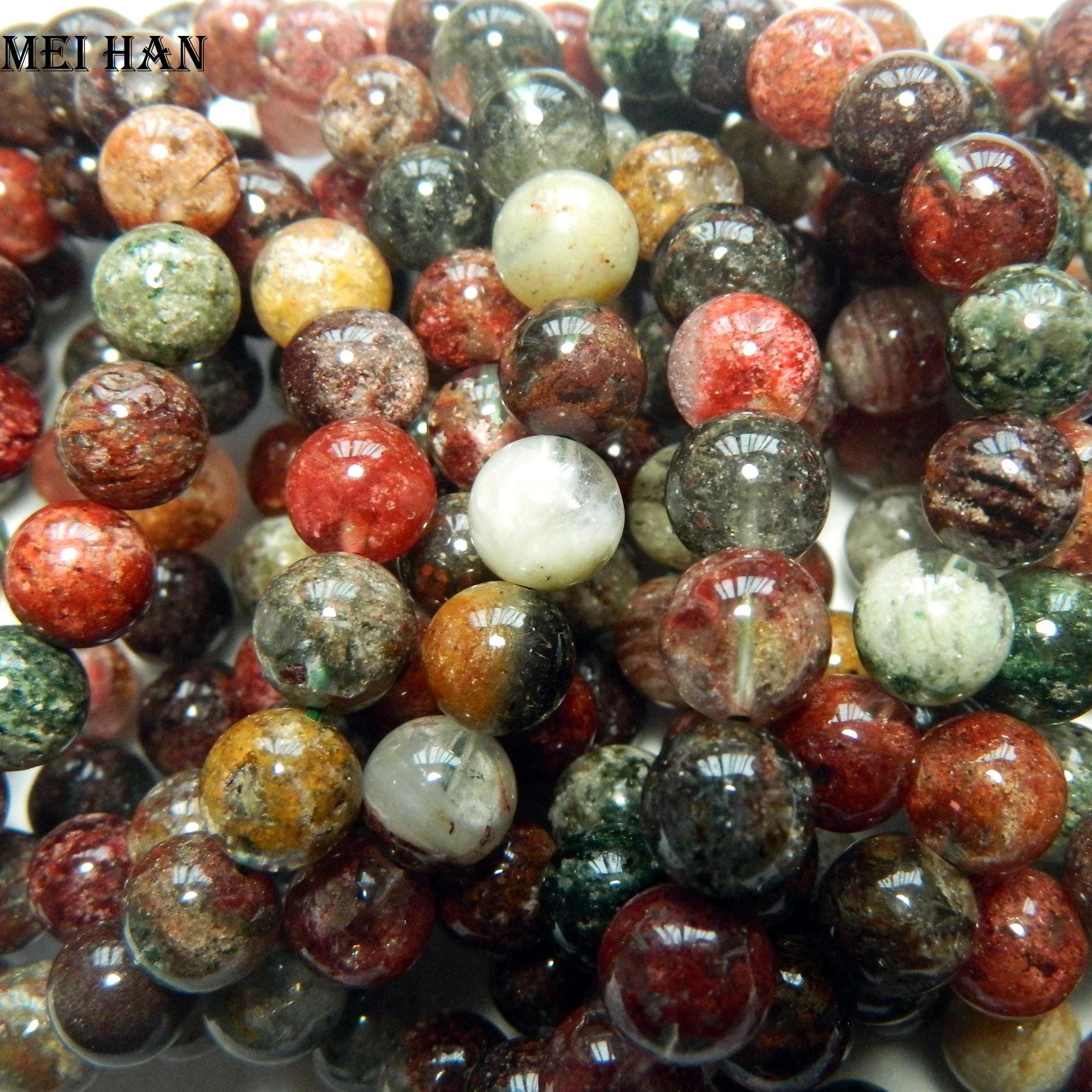 

Meihan Free shipping (42 bead/set/2 bracelet) 9-9.8mm natural Brazil phantom crystal round loose beads for jewelry