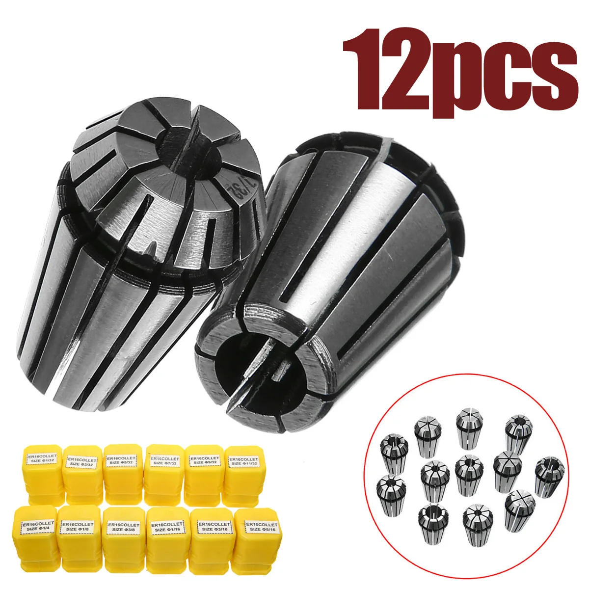 

12pcs ER16 1/32-3/8 Spring Collet Set CNC Milling Lathe Tool Engraving Machine