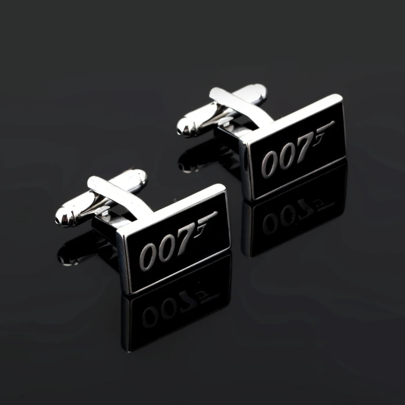 cheap Promotion!! 007 Cufflinks black color fashion novelty james bond movie design copper material Wedding Cuff Links Custom Jewelry