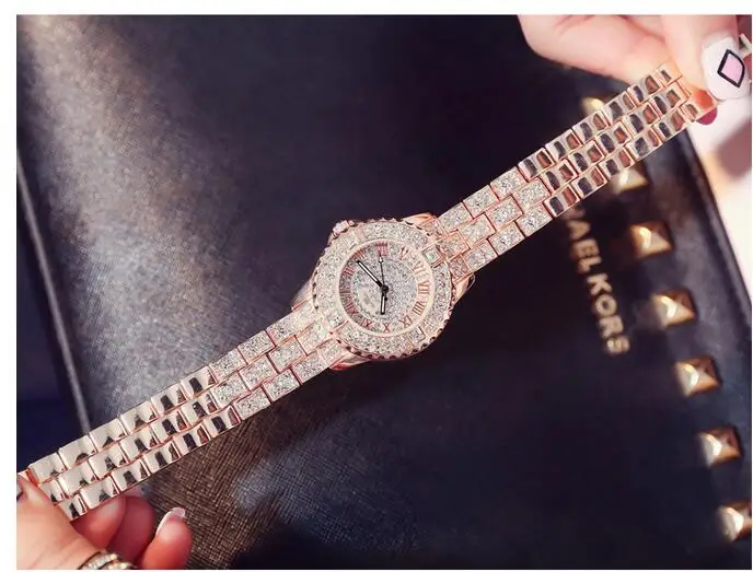 Для женщин Стразы Часы леди платье часы Montre Femme Нержавеющая сталь браслет наручные женские часы со стразами